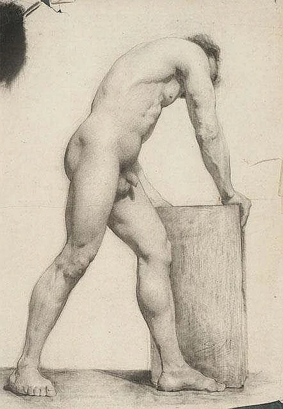 Studio di un uomo nudo piegato